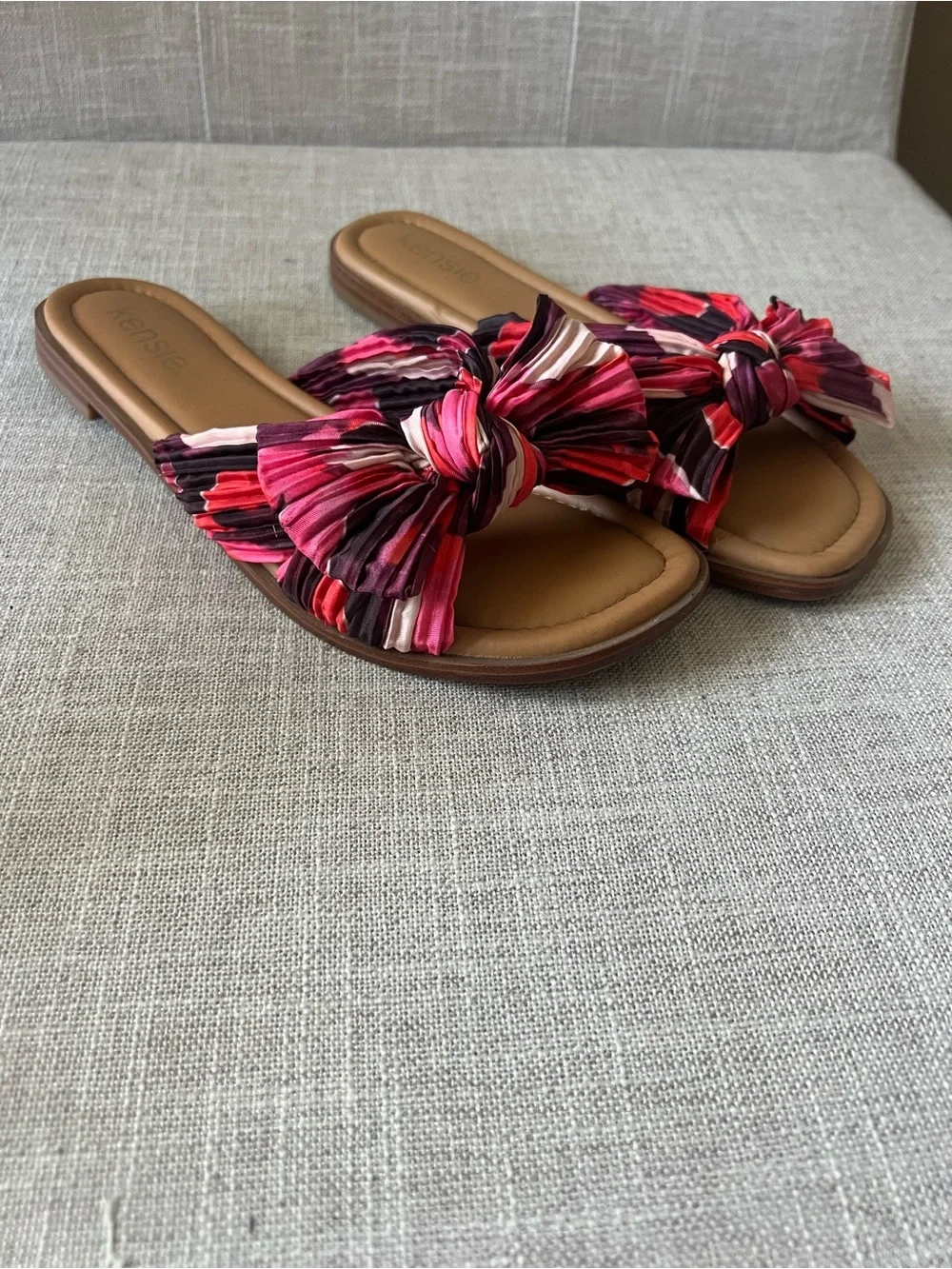 Kensie Multi Pink/Red Knot-Top Summer Resortwear Slide Sandals, Womens 7